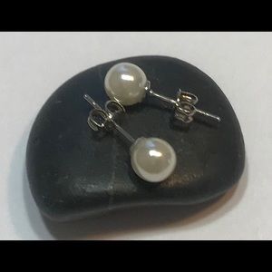 Faux Simulated Pearl Studs in 925 Silver